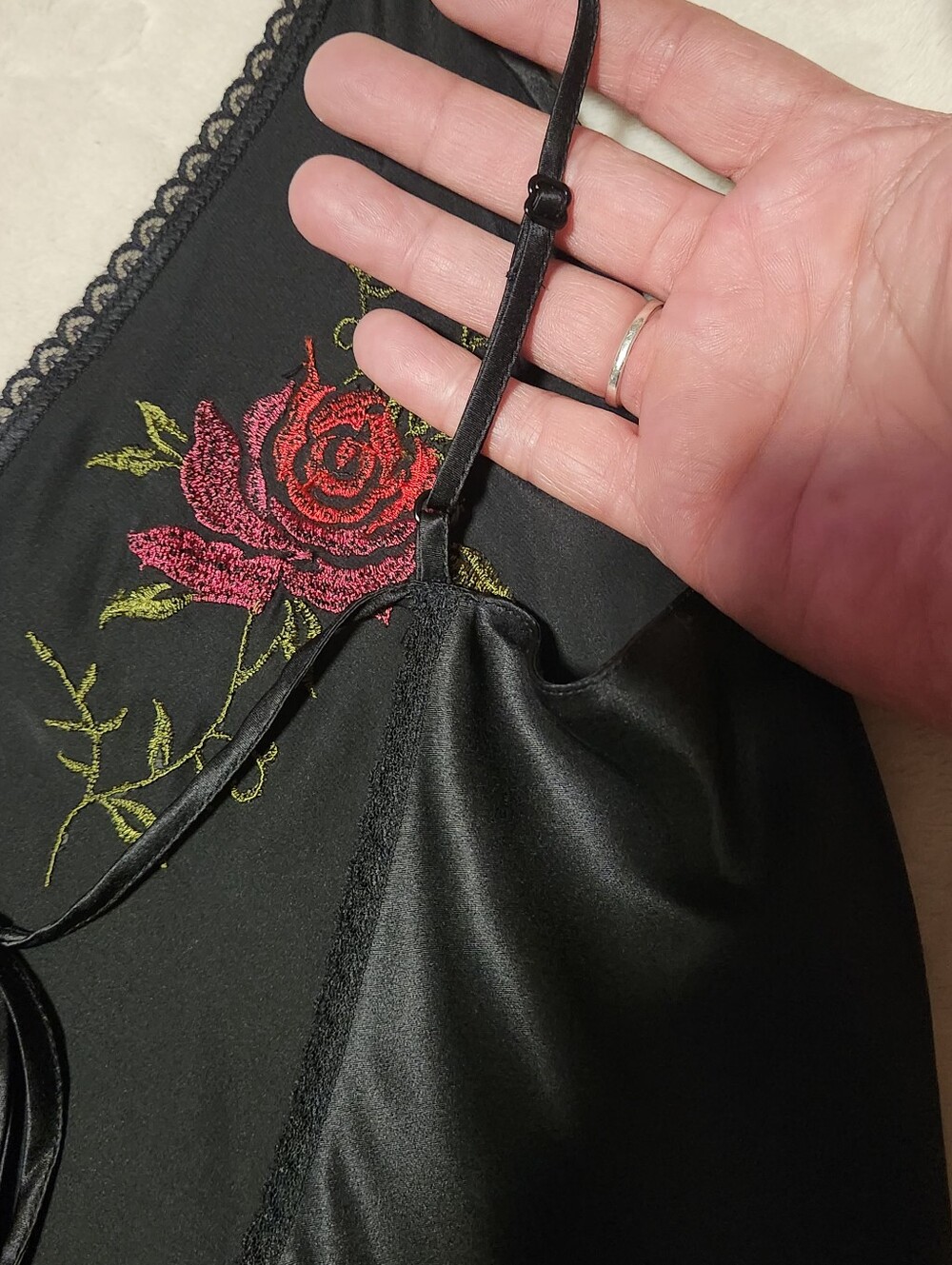 RARE Vtg Victoria's Secret Sz M 100% Silk Rose Embroidered Maxi Slip Dress Gown - Picture 12 of 14